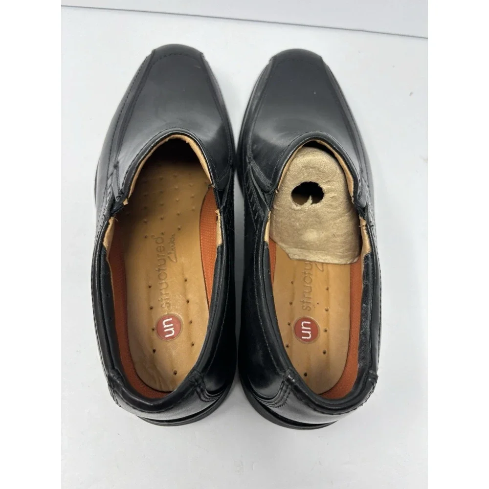 Clarks Unstructured Loafers Mens 9M Black Leather Square Toe Slip On 62156